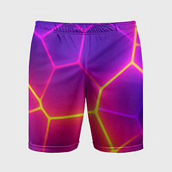 Шорты спортивные мужские Синие плиты с фиолетовым свечением, цвет: 3D-принт