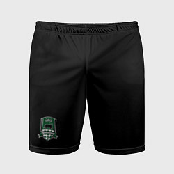 Шорты спортивные мужские ФК Краснодар - логотип на черном фоне, цвет: 3D-принт