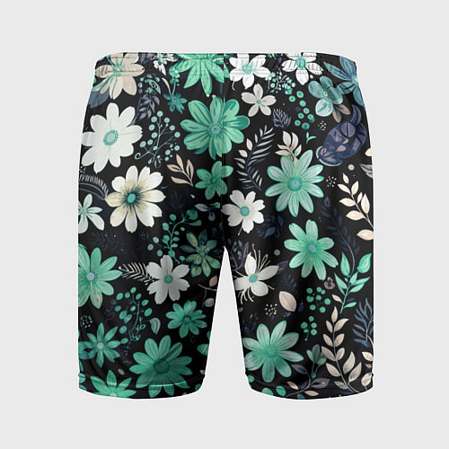 Мужские спортивные шорты Чёрный в зелёный цветочек стилизованный / 3D-принт – фото 2