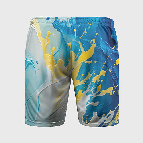 Мужские спортивные шорты Масляные краски, брызги, желтые белые синие цвета / 3D-принт – фото 2