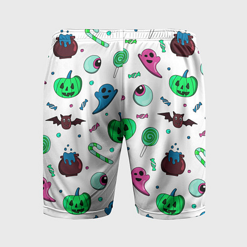 Мужские спортивные шорты Halloween light green pumpkin - паттерн / 3D-принт – фото 2