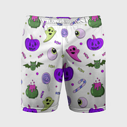 Шорты спортивные мужские Halloween purple pumpkin pattern, цвет: 3D-принт