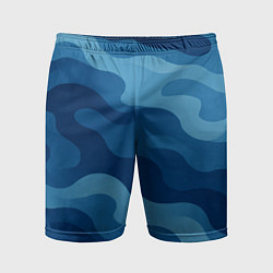 Шорты спортивные мужские Синие волнистые линии в виде камуфляжа, цвет: 3D-принт