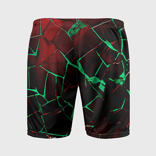 Мужские спортивные шорты Битые плиты тёмно-красный с зелёным / 3D-принт – фото 2
