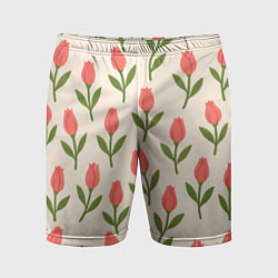 Шорты спортивные мужские Тюльпаны паттерн, цвет: 3D-принт