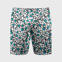 Мужские спортивные шорты Мелкий синий белый мозаичный узор на черном