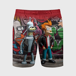 Мужские спортивные шорты Bender bending robot and Fry - ai art graffiti