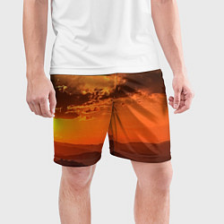 Шорты спортивные мужские Закат на перевале актопрак, цвет: 3D-принт — фото 2