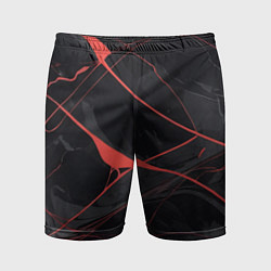 Шорты спортивные мужские Текстура мрамора с красными полосками, цвет: 3D-принт