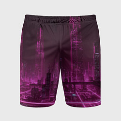 Шорты спортивные мужские Городской пейзаж неоновый киберпанк, цвет: 3D-принт