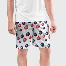 Шорты спортивные мужские Синие и красные новогодние шары со снежинками, цвет: 3D-принт — фото 2