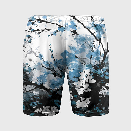 Мужские спортивные шорты Абстракция чёрное дерево с синими цветами / 3D-принт – фото 2