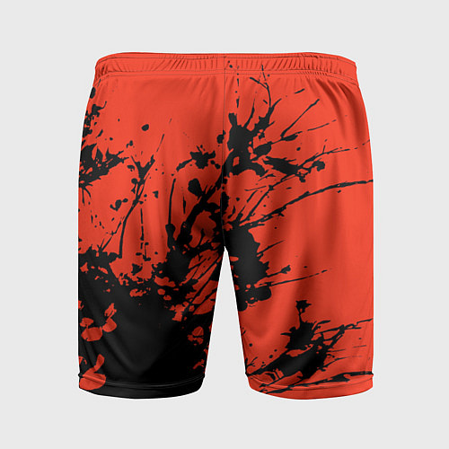 Мужские спортивные шорты Взрыв чёрной краски на красно-оранжевом / 3D-принт – фото 2