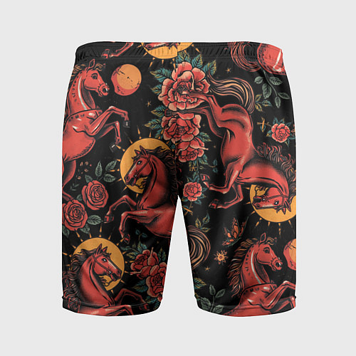 Мужские спортивные шорты Красная лошадь с розами / 3D-принт – фото 2