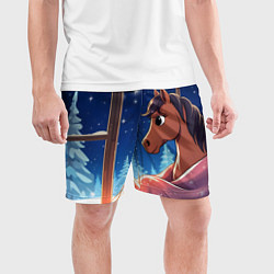 Шорты спортивные мужские Лошадка зимней звездной ночью, цвет: 3D-принт — фото 2