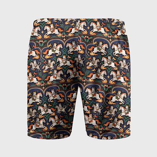 Мужские спортивные шорты Новогодние коты всадники на лошади / 3D-принт – фото 2