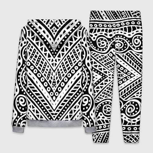 Мужской костюм Абстракция черно-белая Волны, полосы, вензеля Моно / 3D-Меланж – фото 2