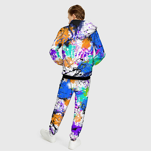 Мужской костюм Брызги и мазки разноцветных красок на белом фоне / 3D-Черный – фото 4