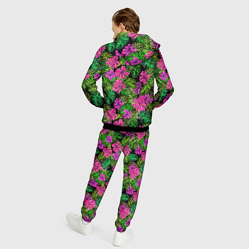 Мужской костюм Тропические листья и цветы на черном фоне / 3D-Черный – фото 4