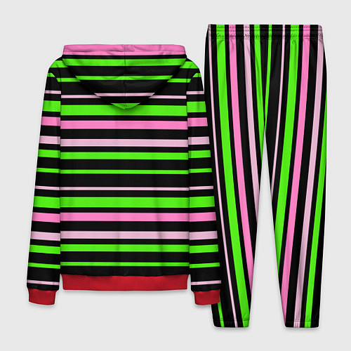 Мужской костюм Полосаты узор в зелено-розовых оттенках на черном / 3D-Красный – фото 2