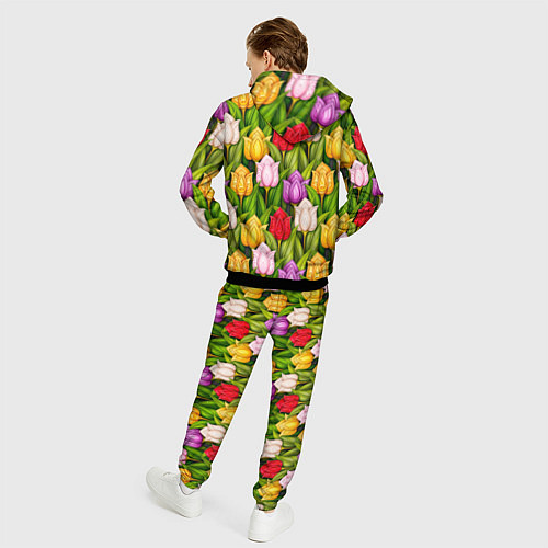 Мужской костюм Объемные разноцветные тюльпаны / 3D-Черный – фото 4