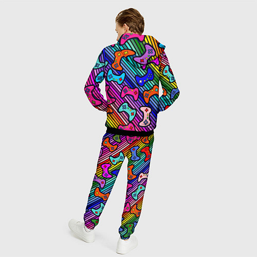 Мужской костюм Многоцветные полоски с джойстиками / 3D-Черный – фото 4