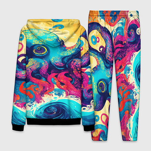 Мужской костюм Разноцветный осьминог на волнах красок / 3D-Черный – фото 2
