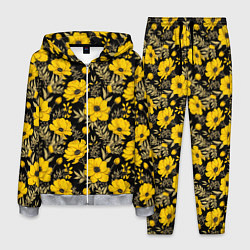 Костюм мужской Желтые цветы на черном фоне паттерн, цвет: 3D-меланж