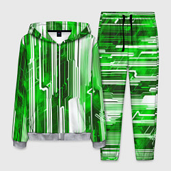 Костюм мужской Киберпанк полосы белый и зелёный, цвет: 3D-меланж