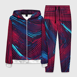Костюм мужской Волнистые линии красные и синие, цвет: 3D-белый