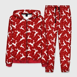 Костюм мужской Красный паттерн с новогодними оленями, цвет: 3D-красный