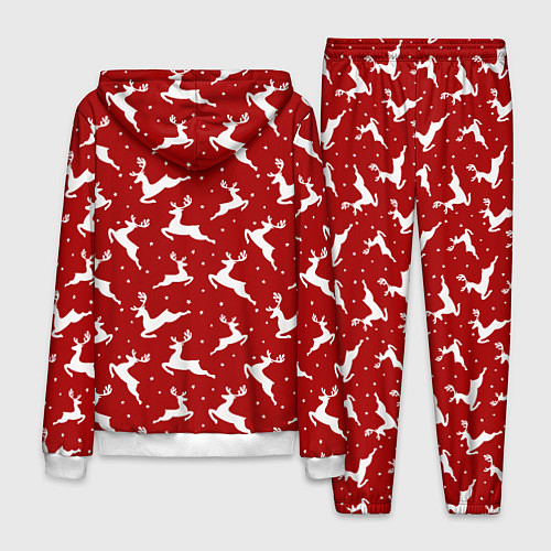 Мужской костюм Красный паттерн с новогодними оленями / 3D-Белый – фото 2