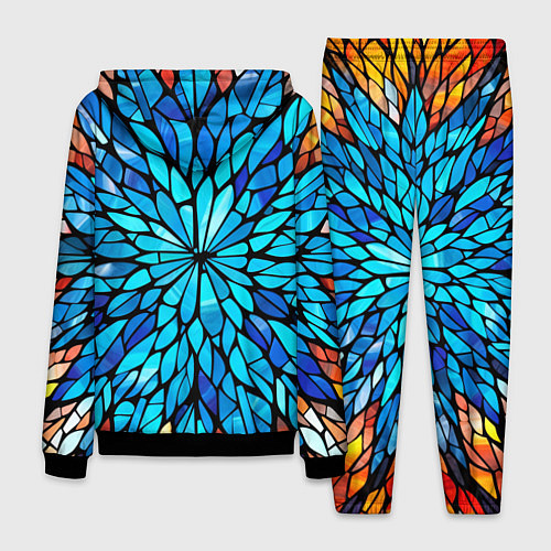 Мужской костюм Голубой витражный цветок / 3D-Черный – фото 2