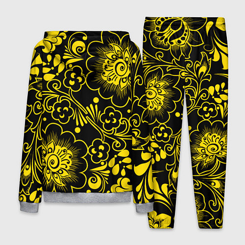 Мужской костюм Хохломская роспись золотые цветы на чёроном фоне / 3D-Меланж – фото 2