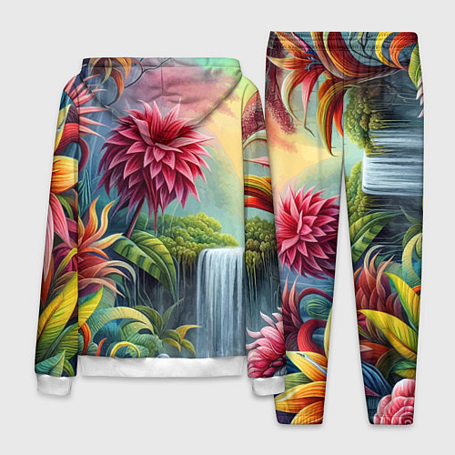 Мужской костюм Гавайские тропические цветы - алоха / 3D-Белый – фото 2