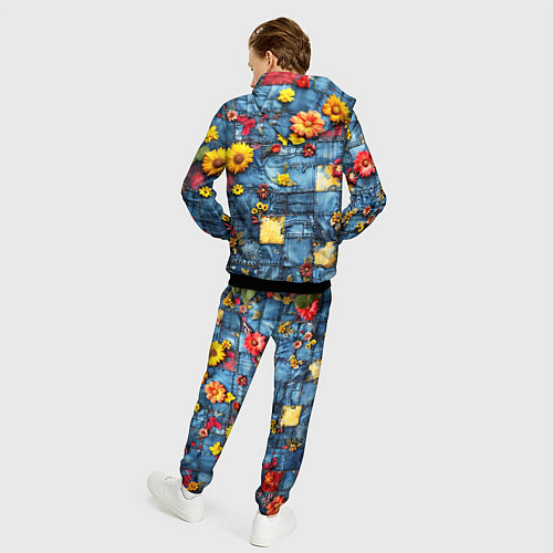Мужской костюм Подсолнухи на джинсах / 3D-Черный – фото 4