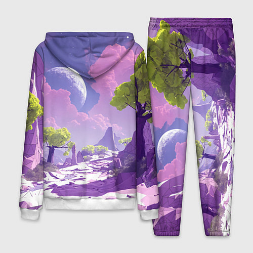 Мужской костюм Фиолетовые горы зеленые деревья и космос / 3D-Белый – фото 2