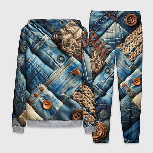 Мужской костюм Джинсовый пэчворк с пуговицами - мода / 3D-Меланж – фото 2
