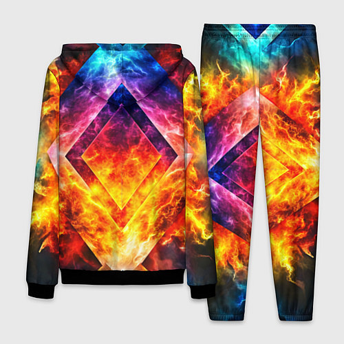 Мужской костюм Красочный неоновый узор с огнем на фоне / 3D-Черный – фото 2