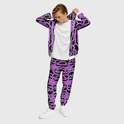 Костюм мужской Техно фиолетовые линии с белой обводкой на чёрном, цвет: 3D-белый — фото 2