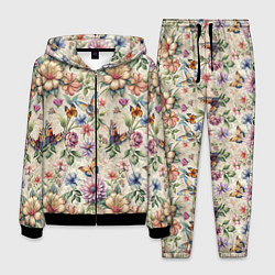 Костюм мужской Летний узор с цветами и бабочками, цвет: 3D-черный