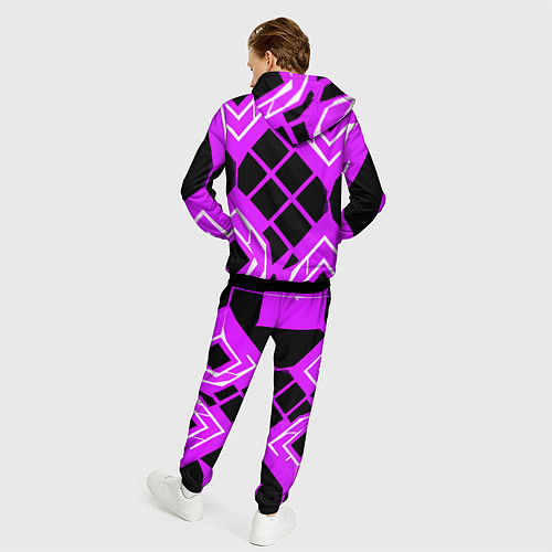 Мужской костюм Чёрные квадраты и белые полосы на фиолетовом фоне / 3D-Черный – фото 4