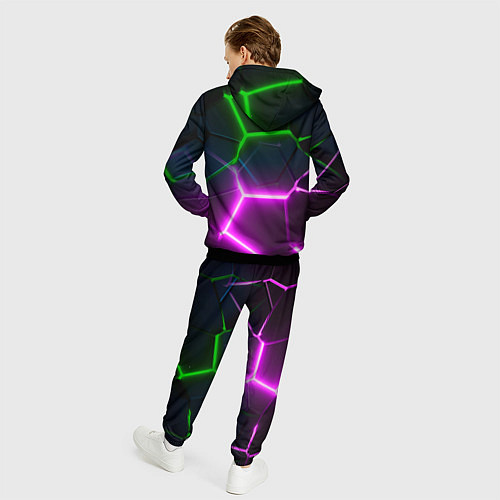 Мужской костюм Фиолетовые и зеленые неоновые плиты в разломе / 3D-Черный – фото 4