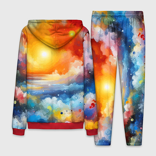 Мужской костюм Закат солнца - разноцветные облака / 3D-Красный – фото 2
