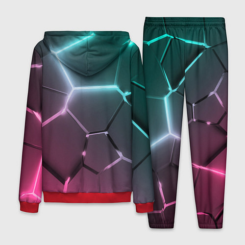 Мужской костюм Голубые и розовые неоновые плиты в разломе / 3D-Красный – фото 2