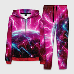 Костюм мужской Неоновые молнии ударяют в планету - нейроарт, цвет: 3D-красный