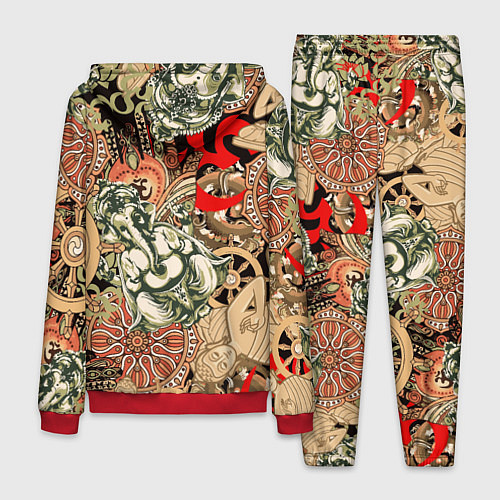 Мужской костюм Будда и Ганеша на фоне сансары и мандалы / 3D-Красный – фото 2