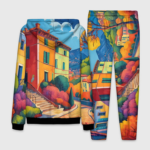 Мужской костюм Живопись яркие домики фовизм / 3D-Черный – фото 2