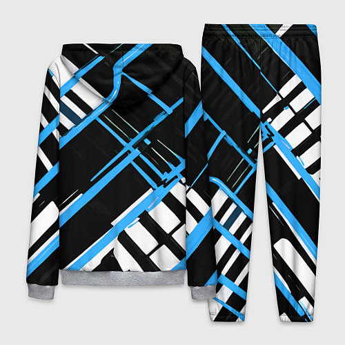 Мужской костюм Сине-белые линии на чёрном фоне / 3D-Меланж – фото 2