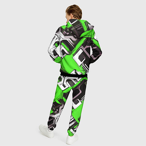 Мужской костюм Бело-зелёный техно паттерн на чёрном фоне / 3D-Черный – фото 4